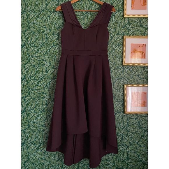 NWT ASOS | Bardot Cold Shoulder Midi Prom Dress Size 8 Plum - Picture 2 of 6